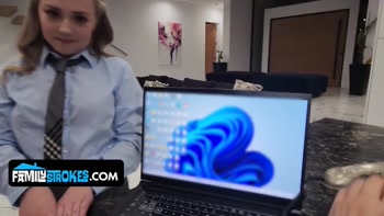 His Horny Stepdaughter Knows the Best Secretaries Fuck Their Bosses While They Work