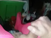 Cum in hot pink fishnets