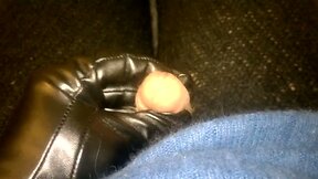 Cumming on leather glove