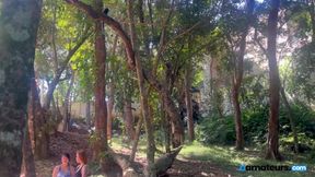 Voyeur Catches Two Horny Housewives Doing Yoga in the Woods at bAmateurs