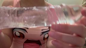 My stepsister puts a cock in her pussy, tests what he ordered to see if it'_s suitable and does JOI on it, then stimulates her pussy with the dildo and it gets her very wet and then she has an orgasm.