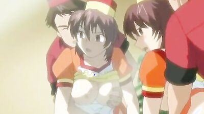 Big-titted anime babe gets tugged from behind & pounded to the balls