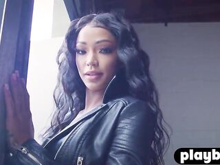 Hot large booty ebony mother I'd like to fuck Harley Dean exposing hawt body whilst riding a bike