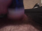 Flashlight stroking average white cock