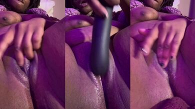 Big fat ebony lesbian squirting creamy pussy while playing alone