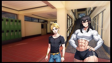 Futanari Muscle Growth World [ Femboy Hentai Game ] Ep.4 small dick feminine guy swallow spit before going to gloryhole bathroom !