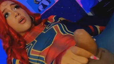 A Woman In Costume Masturbates Her Crotch