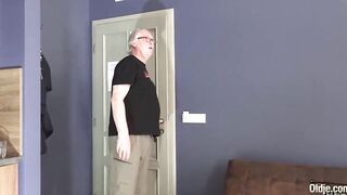 White haired grandpa fucks the house maid into her tight