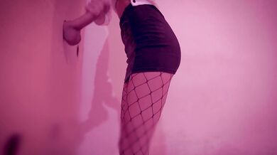Hot wife takes first public glory hole with kinky kinky ass