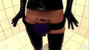 Hot babe toying ass in latex