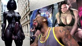 long hard cock transgender ebony girl cumming in public, ai generated
