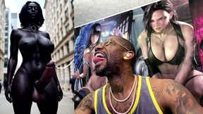 long hard cock transgender ebony girl cumming in public, ai generated
