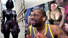 long hard cock transgender ebony girl cumming in public, ai generated