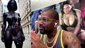 long hard cock transgender ebony girl cumming in public, ai generated