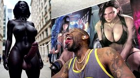 long hard cock transgender ebony girl cumming in public, ai generated