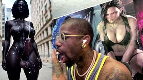 long hard cock transgender ebony girl cumming in public, ai generated