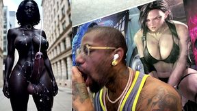 long hard cock transgender ebony girl cumming in public, ai generated