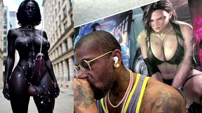 long hard cock transgender ebony girl cumming in public, ai generated