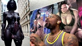 long hard cock transgender ebony girl cumming in public, ai generated
