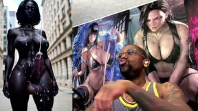 long hard cock transgender ebony girl cumming in public, ai generated