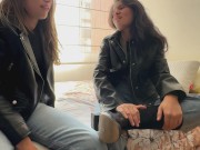 The two friends fuck in leather jackets