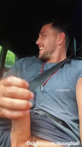 Horny boyfriend wanks while his misses drives