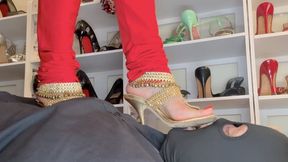 FeetbySherri - Desi Queen Tramples White Slave With Gold Heels (HD 1080p mp4)