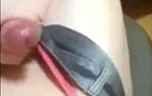 Stroking in tight jeans shorts