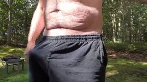 Jerking off outdoors in back yard cum shot public