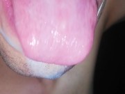 tongue, saliva, tongue, sloopy, sucking, spit fetish, long drooling tongue close-up