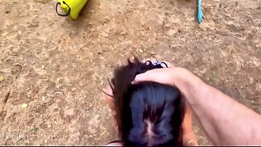 Horny Brunette Begs Kayak Instructor to Splash Her Huge Tits with Hot Cum Outdoors