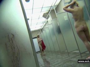 Gorgeous females in a public shower room