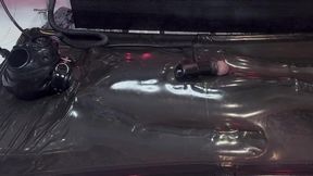 Vacuum bed ruined as rubber catsuited twink gets milky edge control