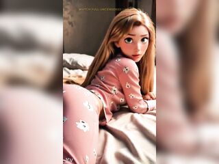 Wrapped in soft pink pajamas and morning light, Rapunzel looks as gentle as a fantasy. Her golden hair spills across the couch like sunlight caught in fabric — warmth, comfort, and a touch of magic.