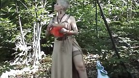 French MILF pleases three members in the woods