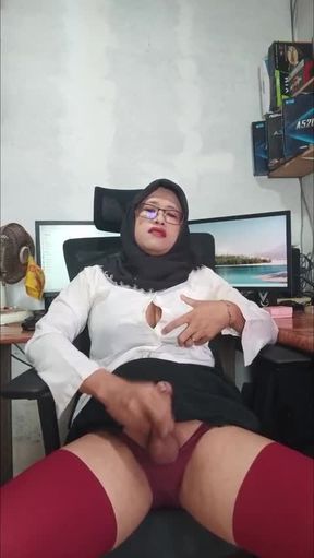 Asian Ladyboy with Hijab Masturbates