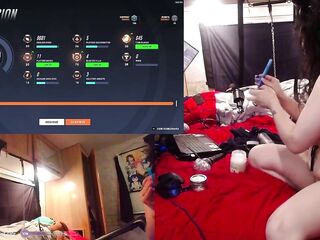 Trans Catgirl in Chastity tries to play overwatch whilst viewers vibe her plug succubus egirl gamer streamer livestream camgirl 3/4