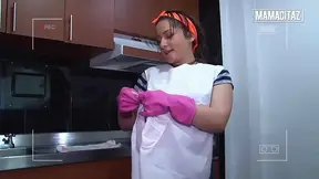 Curvy Latina strips in kitchen then deepthroats his BBC POV