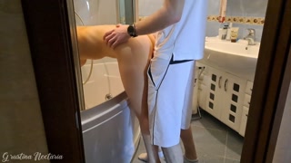 She was trying to clean the bath, while I was fucking her