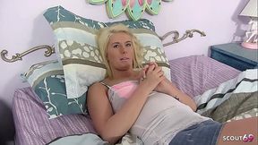 Blonde PAWG Step-Daughter caught masturbate and seduce to old young Fuck by Step-Dad when home alone