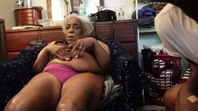 Robbed milf with big natural tits sucks on a huge dick