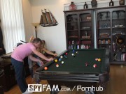 SpyFam Blonde stepmom Laura Bentley fucks stepson on pool table