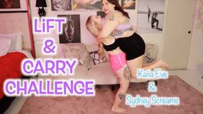 Lift and Carry Challenge ft Sydney Screams and Kaiia Eve - A lift and carry scene featuring: piggyback, height comparison, muscular women, BBW with thin chicks, and weightlifting female - 1080 WMV