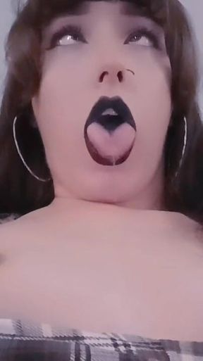 Bratty Goth Making Ahegao Face with Lots of Saliva