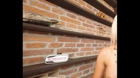 Solo blonde with big tits Lena Love masturbates on the floor in VR.