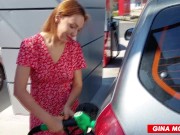 STEPMOM FUCKS PUSSY WITH A BIG CUCUMBER IN CAR FRONT OF STEPSON