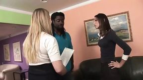 Two horny white chicks are sharing black dude&#039;s big cock