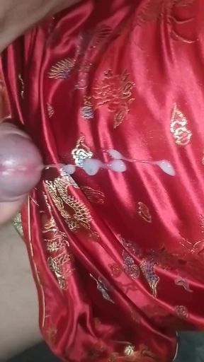 Lars Damberger Masturbating in a Red Asia Satin Cheongsam