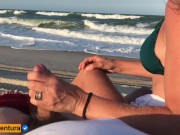 She gave me a handjob on a public beach, we almost got caught!!! Amateur