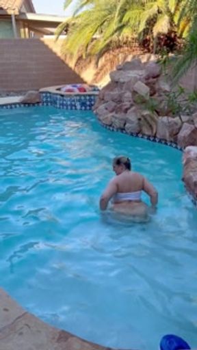 White outfit in pool - PAWG Ashlyn Sparks - sheer top and panties